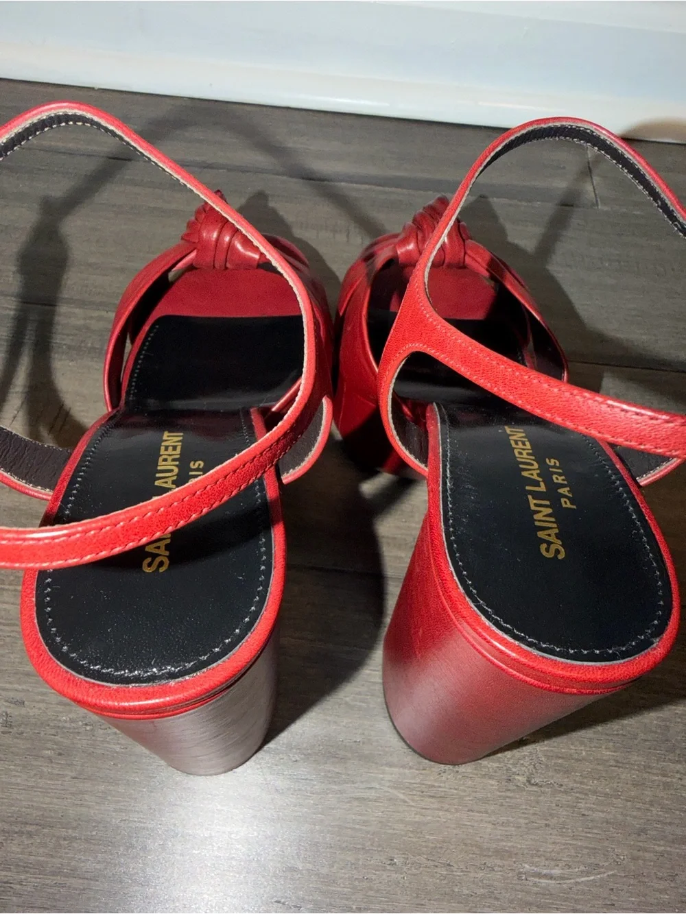 Saint Laurent Red Leather Bianca Knotted Platform Sandals - NWT